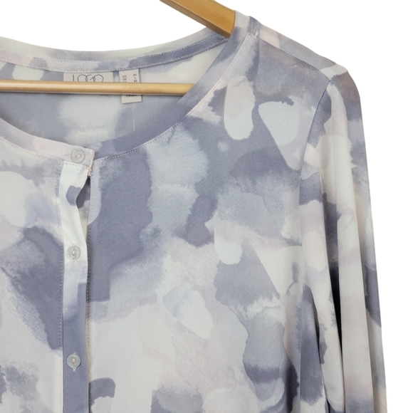 LOGO Layers Lori Goldstein Watercolor Printed Mesh Cardigan in Pearl Size M NWOT - Picture 3 of 6